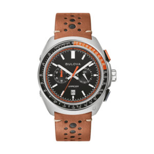 Racer Chronograph, schwarzes Zifferblatt auf braunem Lederarmband
