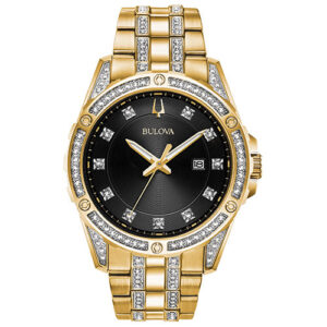 Bulova Dress/Classic Crystal Herrenuhr Edelstahl